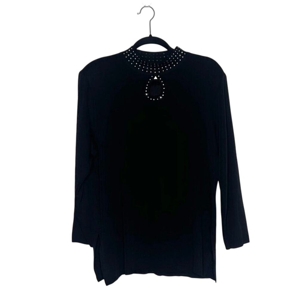Misook Keyhole Rhinestone Knit Top Women's Black Size XL X-Large